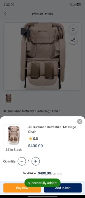 50Star mobile app product page with add-to-cart confirmation