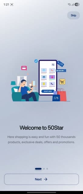 50Star mobile app welcome onboarding screen