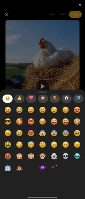 Sticker picker inside the Foodie in-app video editor
