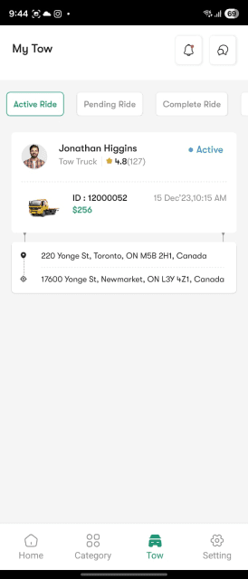 Towsider My Tow history with tabs for current and past tow jobs