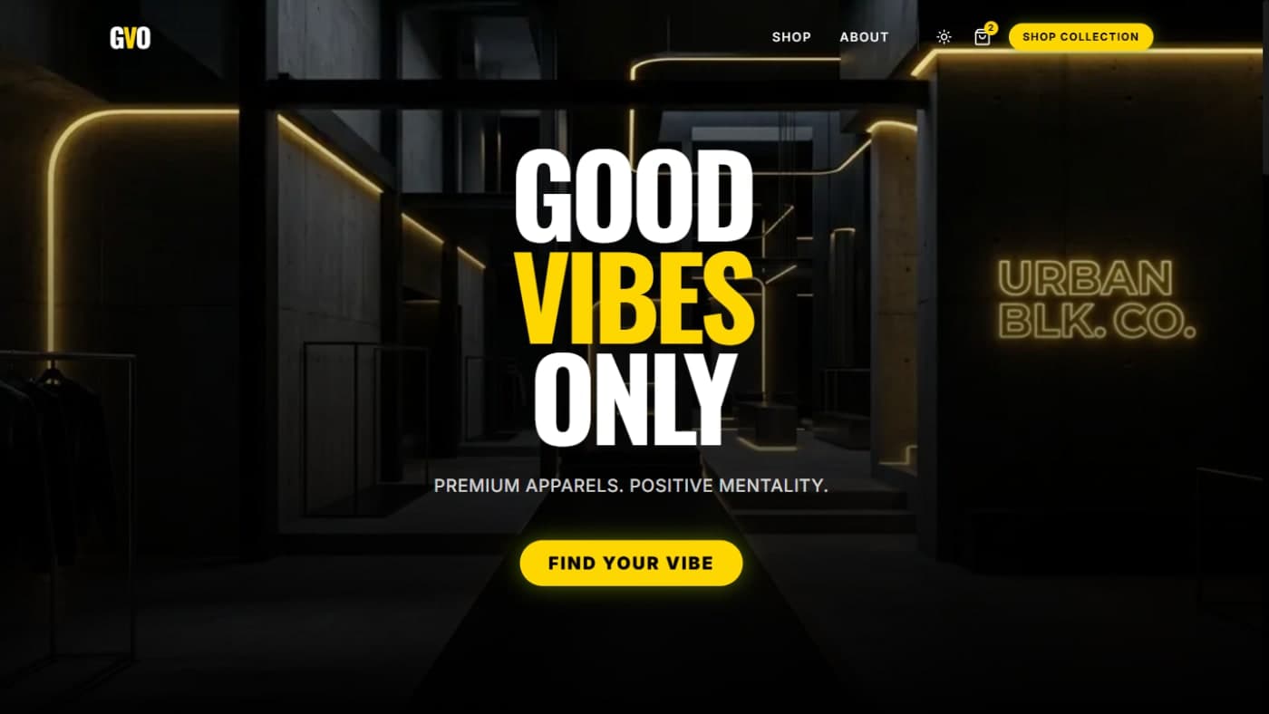 Good Vibes Only streetwear storefront homepage hero