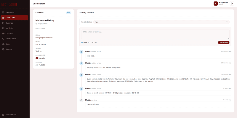 Revolutionizing Event Management: A Custom CRM & Booking Ecosystem for Ruby Event Center screenshot 1