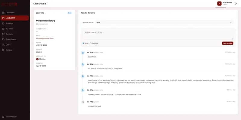 Revolutionizing Event Management: A Custom CRM & Booking Ecosystem for Ruby Event Center screenshot 4