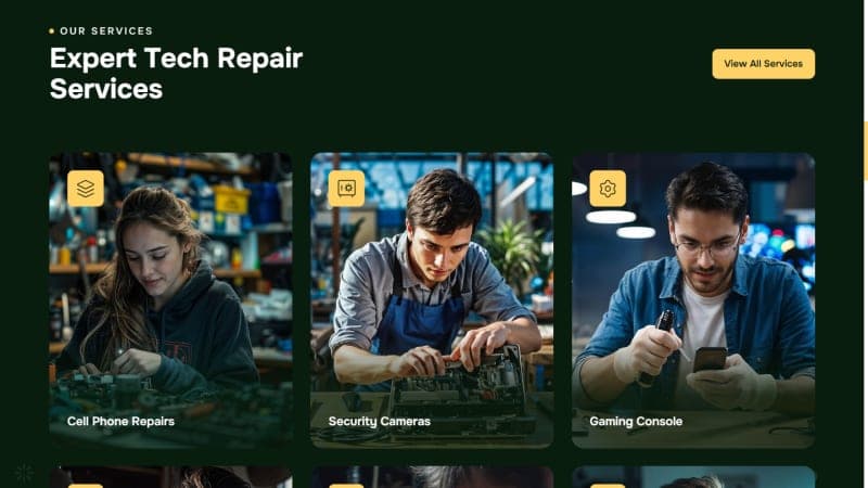 Mobile Repair & More services section listing device repair categories