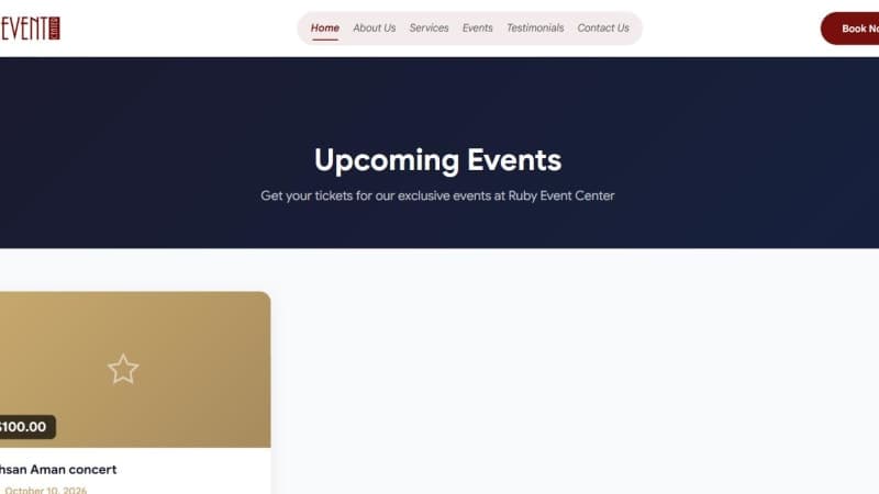 Ruby Event Center live tickets page — a direct conversion path for event promotions, with real-time ticket inventory
