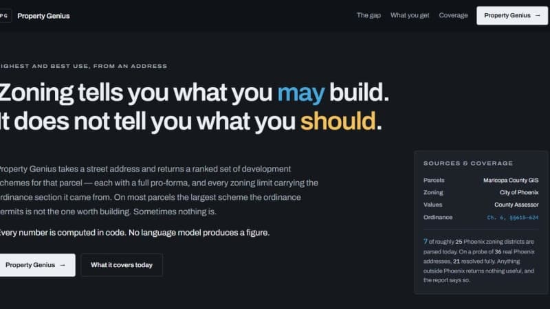 Property Genius: highest-and-best-use analysis from a single street address screenshot 2