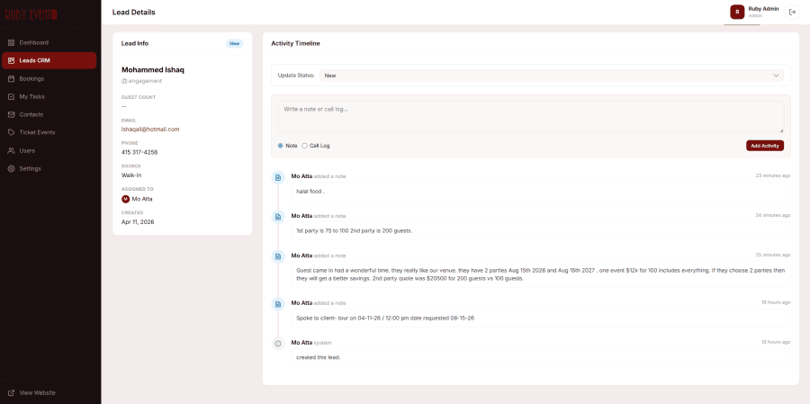 Revolutionizing Event Management: A Custom CRM & Booking Ecosystem for Ruby Event Center — Hospitality & Events