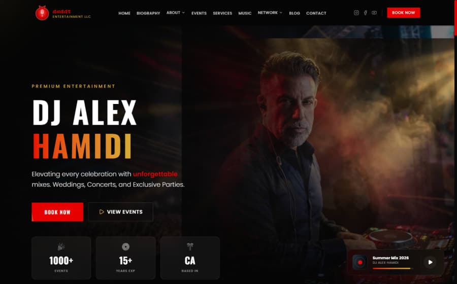 A Premium DJ & Events Platform with an In-Browser Mixer, Immersive Audio, and a Full Content Admin — Entertainment & Events