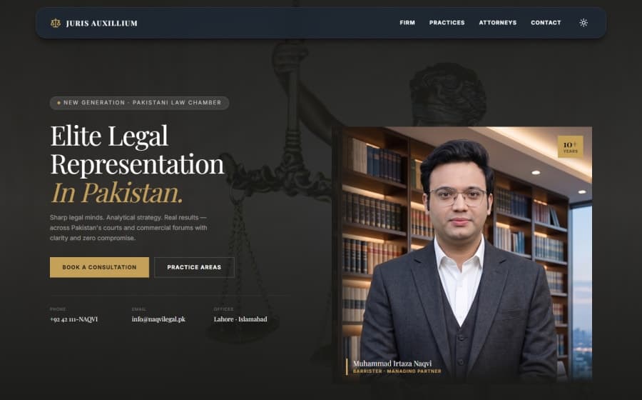 Juris Auxillium: A Prestige Law-Chamber Website with a Complete Light/Dark Editorial Design System — Legal Services